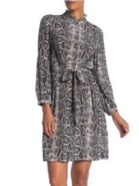 Rebecca Taylor 100% Silk Snakeskin Tie Waist Shirt Dress 4